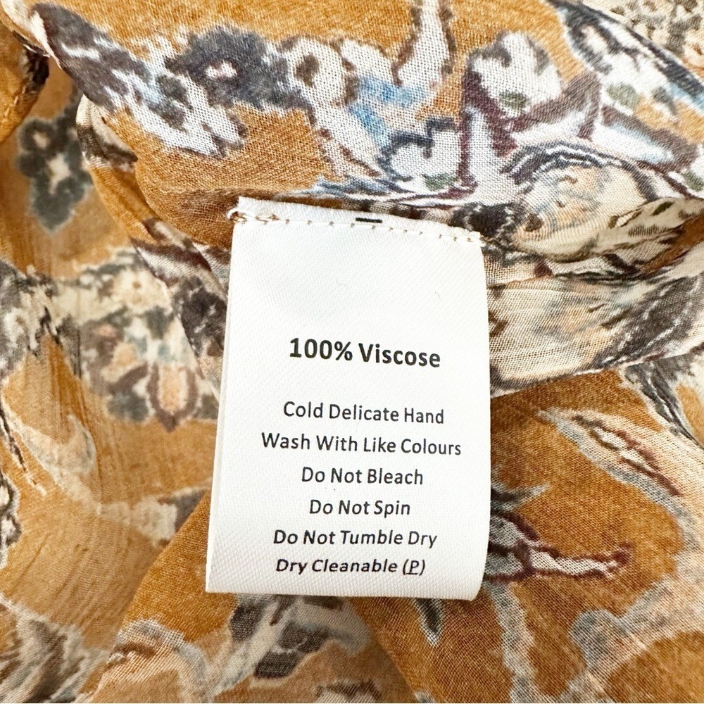 Hannah Artwear‎ Women's Boho Sheer Floral Ruffle Tie Neck Blouse Top Size 1 - Picture 8 of 9